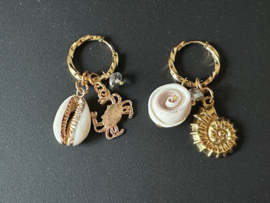 oorbellen/creolen M&M rvs goud schelp en kristal