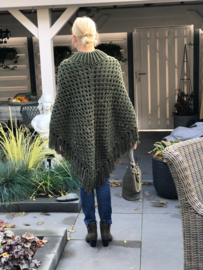 Poncho in olijfgroene tweed