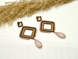 oorbellen bead embroidery roze goud en bruin