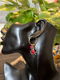 oorbellen/creolen M&M rvs goud edelstenen rood roze