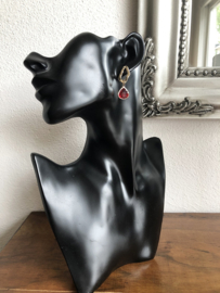 oorbellen goud met rood facet glas