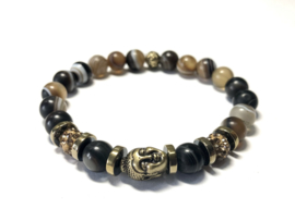 armband streepagaat zwart bruin