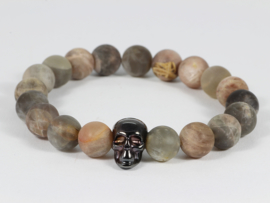 heren armband met zonnesteen en zwarte skull