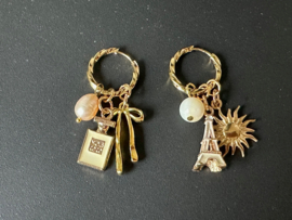 oorbellen/creolen mix&match rvs goud Paris wit