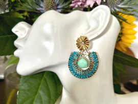 oorbellen beaded Nefertiti blauw goud