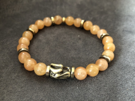 heren armband jade lichtbruin met bronzen draak