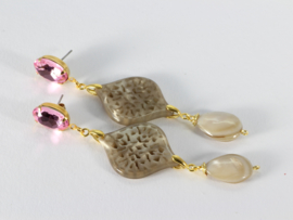 oorbellen XL met swarovski roze en parelmoer