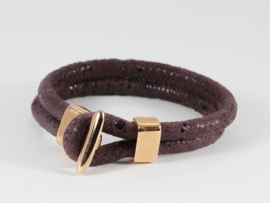 armband dubbel suède aubergine met roségold slot