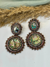 oorbellen bead embroidery abalone shell