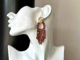 Beaded oorbellen bordeauxrood