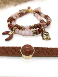 armbanden set BOHO Chic bruin roze