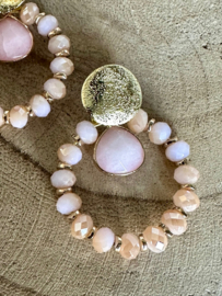 oorbellen roze facet kristal met natuursteen