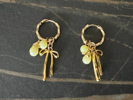 oorbellen/crolen M&M rvs goud jade geel/groen