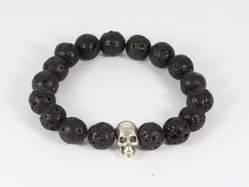 armband heren met lava zwart en zilver schedeltje