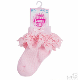 Babysokje Soft Touch roze met luxe kant