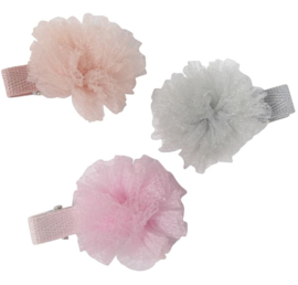 Clip met chiffon pompom 4cm