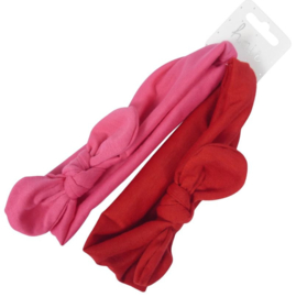 Knoophaarband set fuchsia/rood