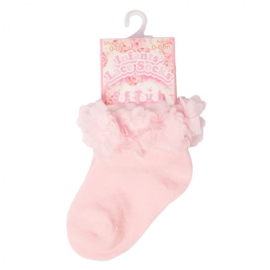 Babysokje Soft Touch met chiffon bloem roze