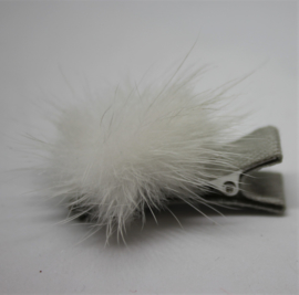 Clip mini met pompom offwhite/grijs