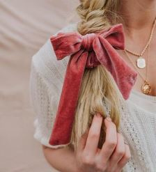 Scrunchie fluweel met strik oudroze