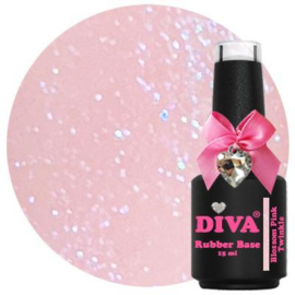 Diva Gellak Rubber Base Coat  blossom pink twinkle 15 ml