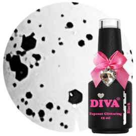 Diva Topcoat Glittering Black- No Wipe 15 ml