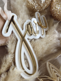 GEPERSONALISEERDE KERSTHANGER WIT/GOUD ACRYL