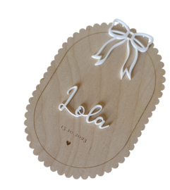 HOUTEN GEBOORTEBORDJE MET STRIK