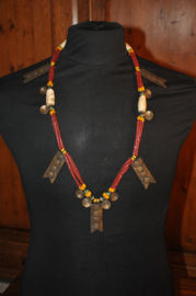 Stylish, ethnic necklace with bronzes, glass and shell beads; NAGA