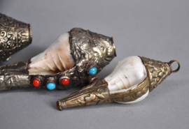 Lot of three SHANKA Tibetan shells, Nepal, 2nd half of the 20th century