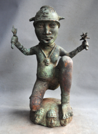 Aged, bronze warrior, Benin, Benin City, 3rd quarter 20th century