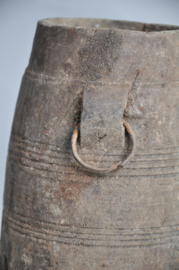 Wooden yak butter pot with metal rings, Nepal, 2nd half 20th century