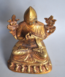 Vuurverguld bronzen beeld van een Tibetaanse lama, Gelugpa, Nepal