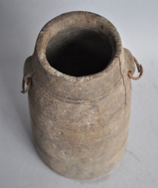 Wooden yak butter pot with metal rings, Nepal, 2nd half 20th century