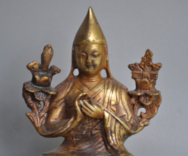 Vuurverguld bronzen beeld van een Tibetaanse lama, Gelugpa, Nepal