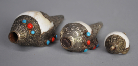 Lot of three SHANKA Tibetan shells, Nepal, 2nd half of the 20th century