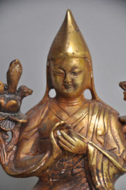 Vuurverguld bronzen beeld van een Tibetaanse lama, Gelugpa, Nepal