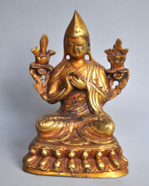 Vuurverguld bronzen beeld van een Tibetaanse lama, Gelugpa, Nepal