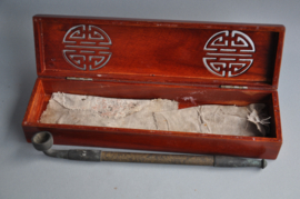 Old metal opium pipe with case, pipe 1st half of the 20th century