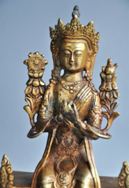 Goudvergulde Maitreya van brons, Nepal, ca 1980