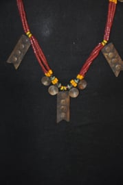 Stylish, ethnic necklace with bronzes, glass and shell beads; NAGA