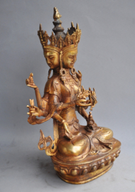 3- hoofdig bronzen godheid Uṣṇīṣavijayā, Nepal, 2e helft 20e eeuw