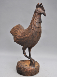 Beautifully stylized bronze rooster, Benin City region, Nigeria, 21st century