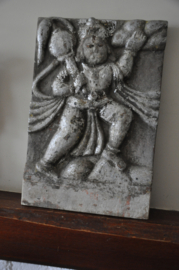Authentic Marble Hanuman Panel with Silver Leaf - Unique Temple Plate from India