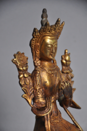 Goud vergulde Maitreya van brons, Nepal, ca 1980
