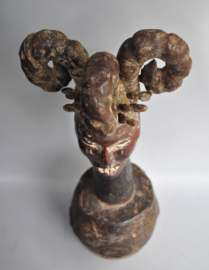 Ekoi Hoofdmasker - Antilopenleer & Hout - Grens Nigeria/Kameroen
