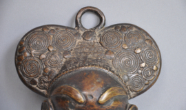 West African Bronze Mask with Spiral Motifs - 21 cm