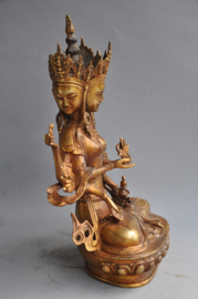 3- hoofdig bronzen godheid Uṣṇīṣavijayā, Nepal, 2e helft 20e eeuw