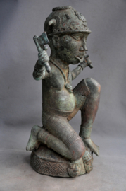 Aged, bronze warrior, Benin, Benin City, 3rd quarter 20th century