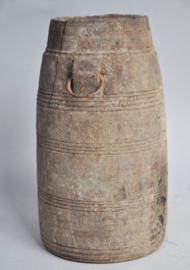 Wooden yak butter pot with metal rings, Nepal, 2nd half 20th century